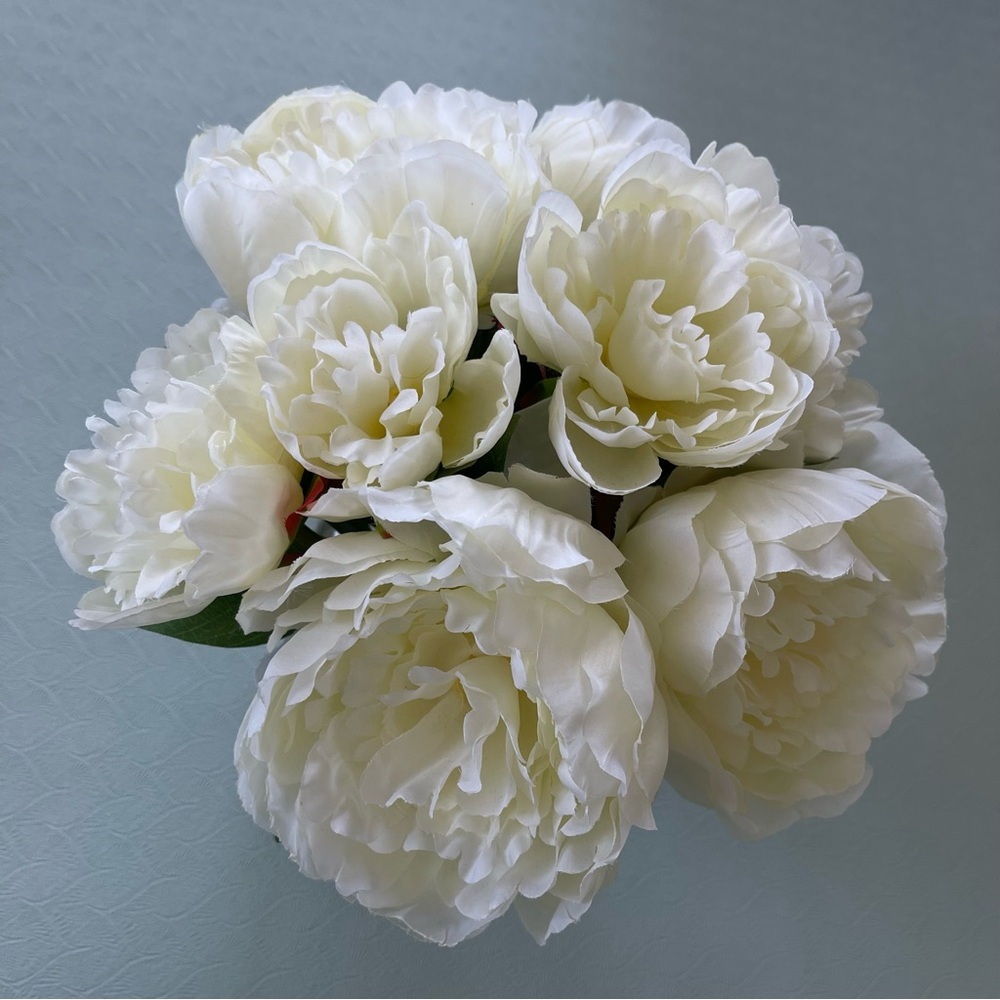 Peony Silk Flower Arrangement in Globe Vase